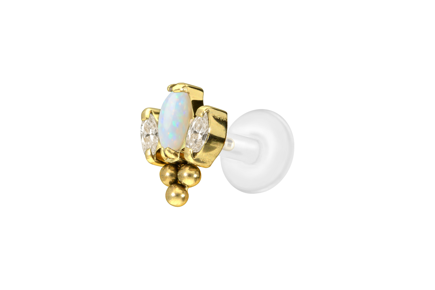 PTFE Labret Piercing mit Innengewinde + Titan-Aufsatz LOTUSBLÜTE + 3 KUGELN